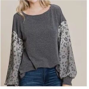 Emerald Charcoal Leopard Sleeve Sweatshirt